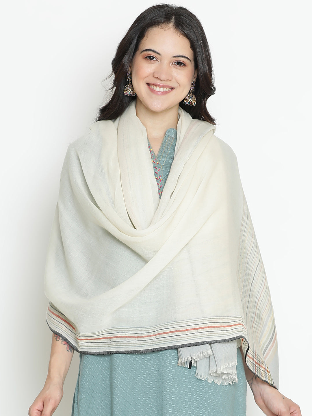 Canvas Lines-Handwoven Striped Woolen Dobby Shawl