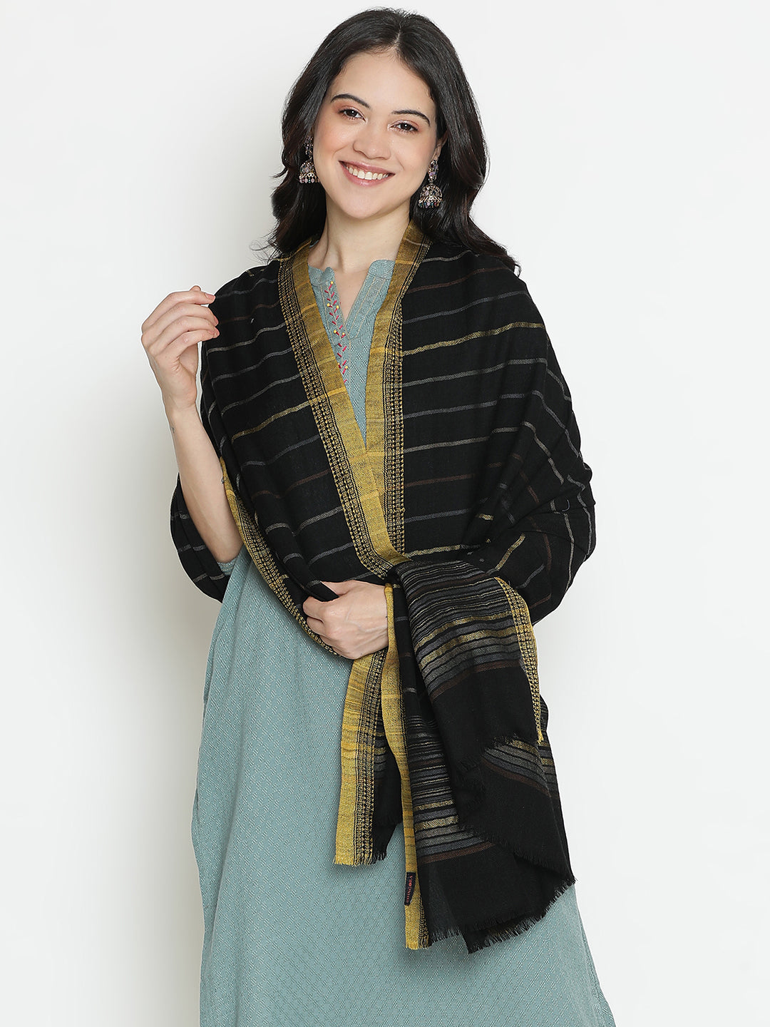Twilight Threads-Handwoven Woolen Dobby Shawl