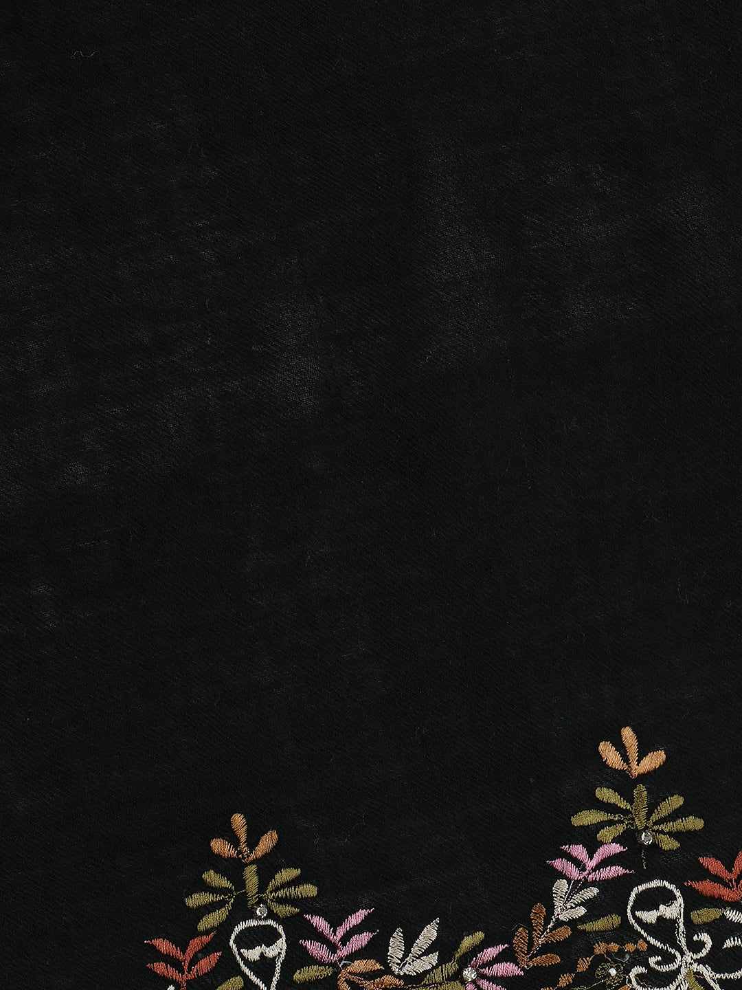 Floral Border Pure Wool Black Embroidered Stole