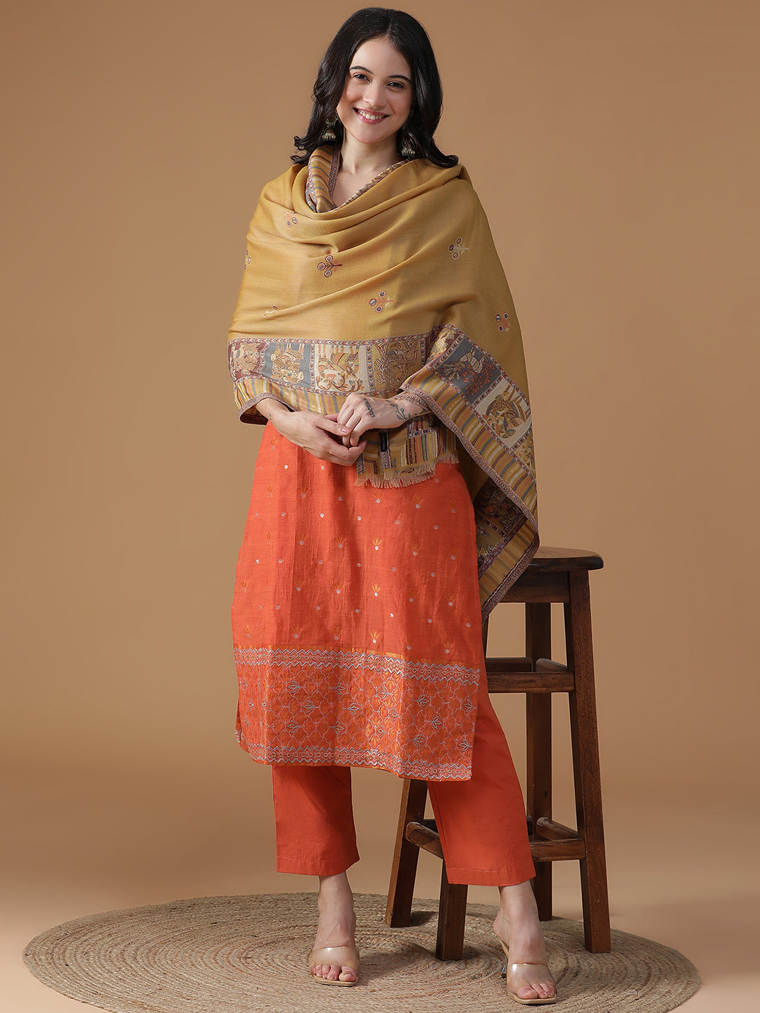 Gond Reverie-Folk Detailed Woolen Jacquard Shawl