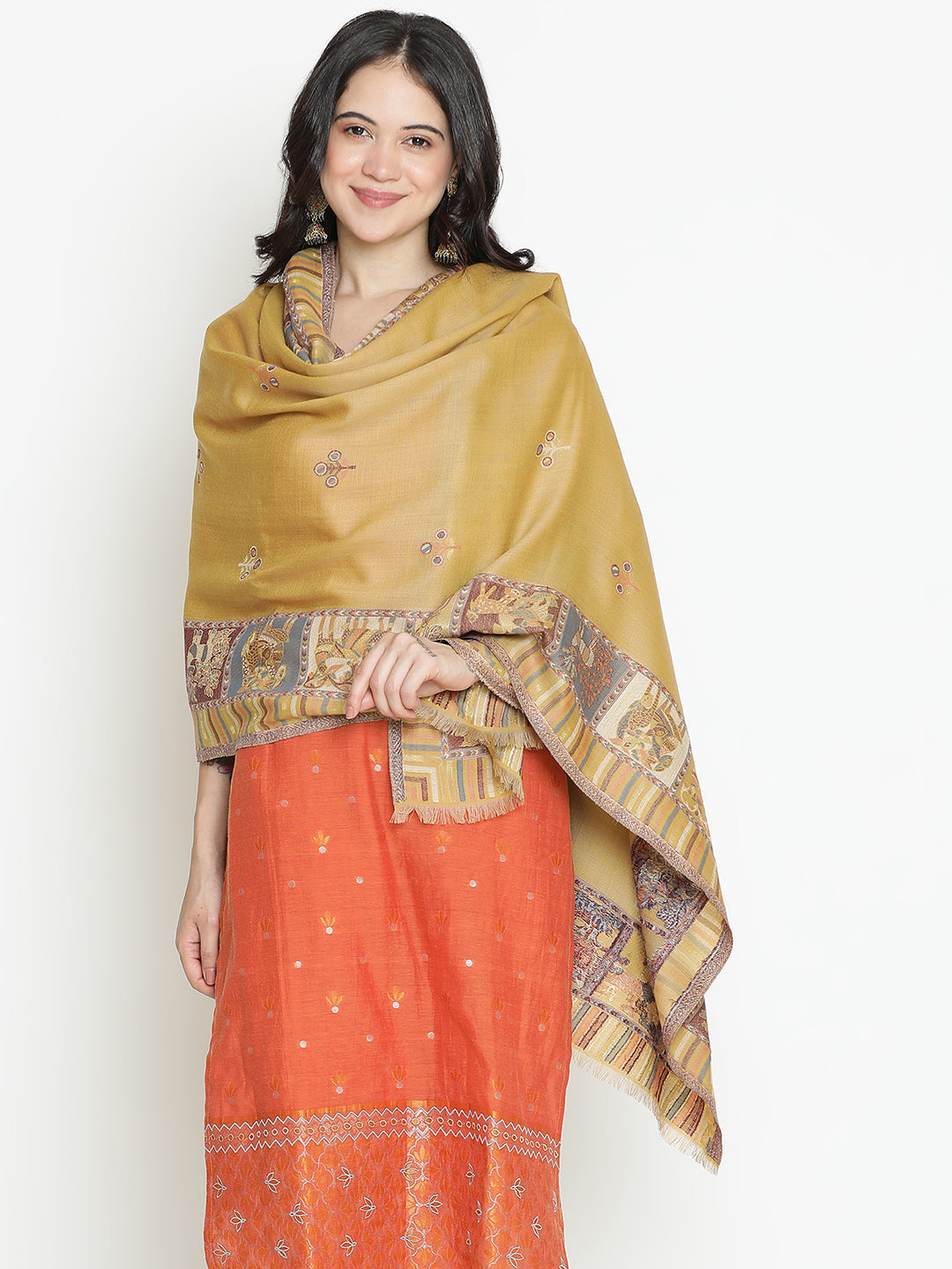 Gond Reverie-Folk Detailed Woolen Jacquard Shawl