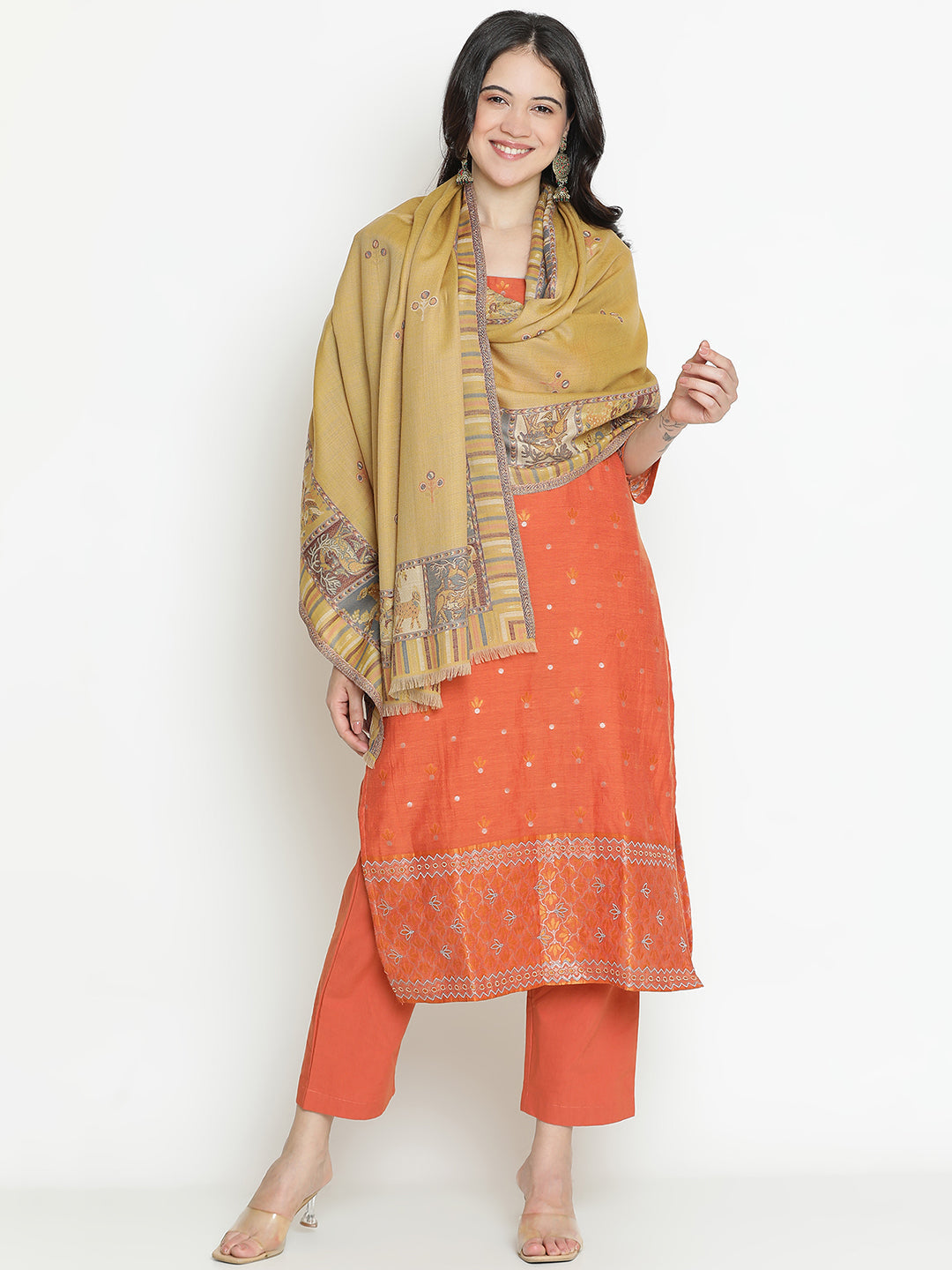 Gond Reverie-Folk Detailed Woolen Jacquard Shawl