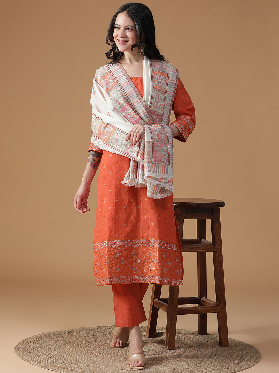 Gond Reverie-Folk Detailed Woolen Jacquard Shawl