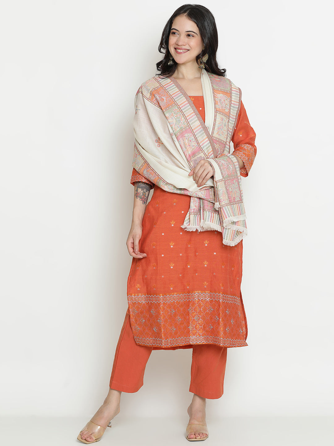Gond Reverie-Folk Detailed Woolen Jacquard Shawl