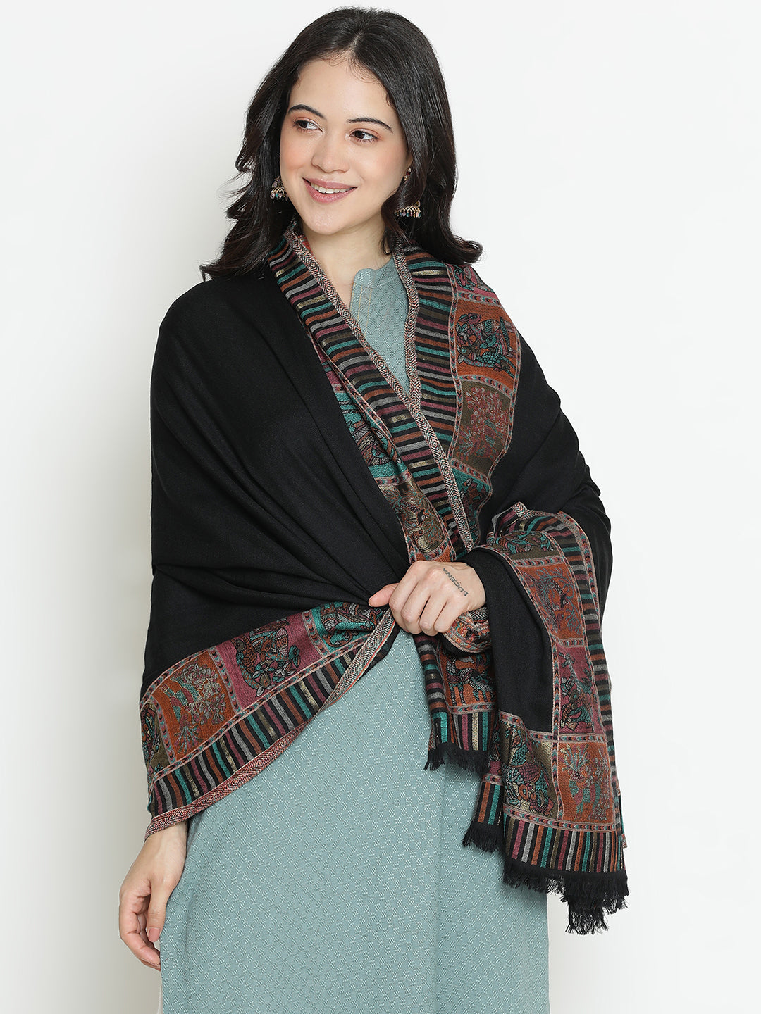 Gond Reverie-Folk Detailed Woolen Jacquard Shawl