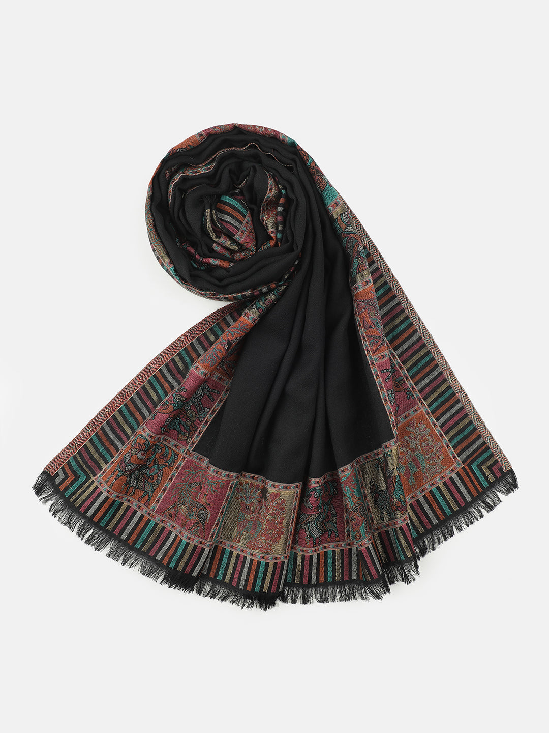 Gond Reverie-Folk Detailed Woolen Jacquard Shawl
