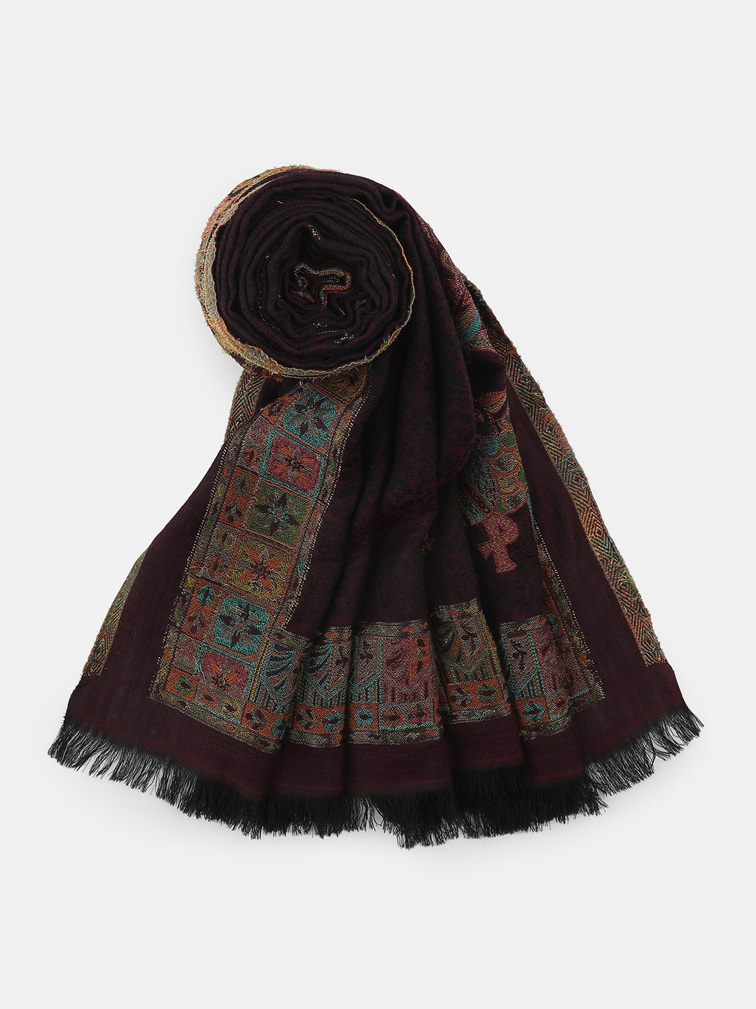 Forest Echo-Gond Inspired Woolen Jacquard Shawl