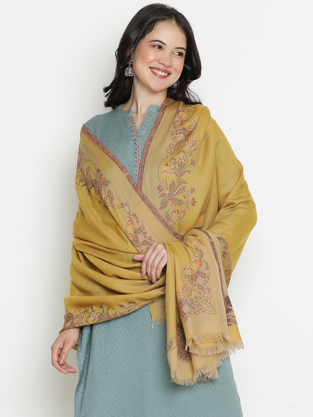 Chintz Bloom-Botanical Patterned Woolen Jacquard Shawl