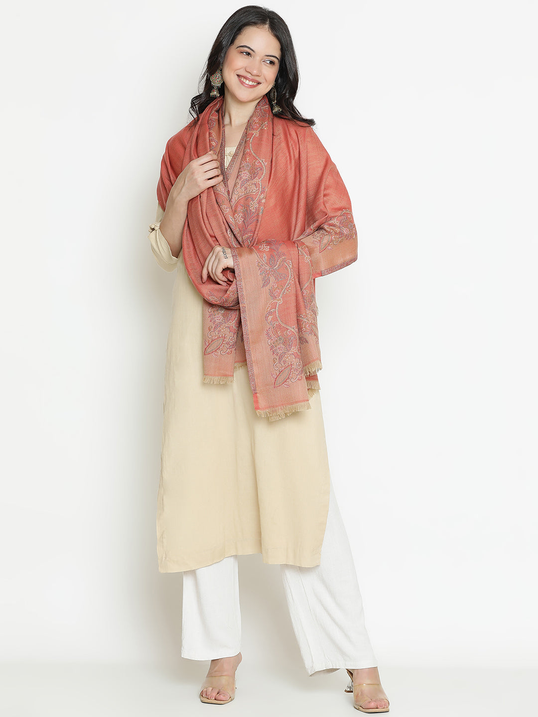 Chintz Bloom-Botanical Patterned Woolen Jacquard Shawl