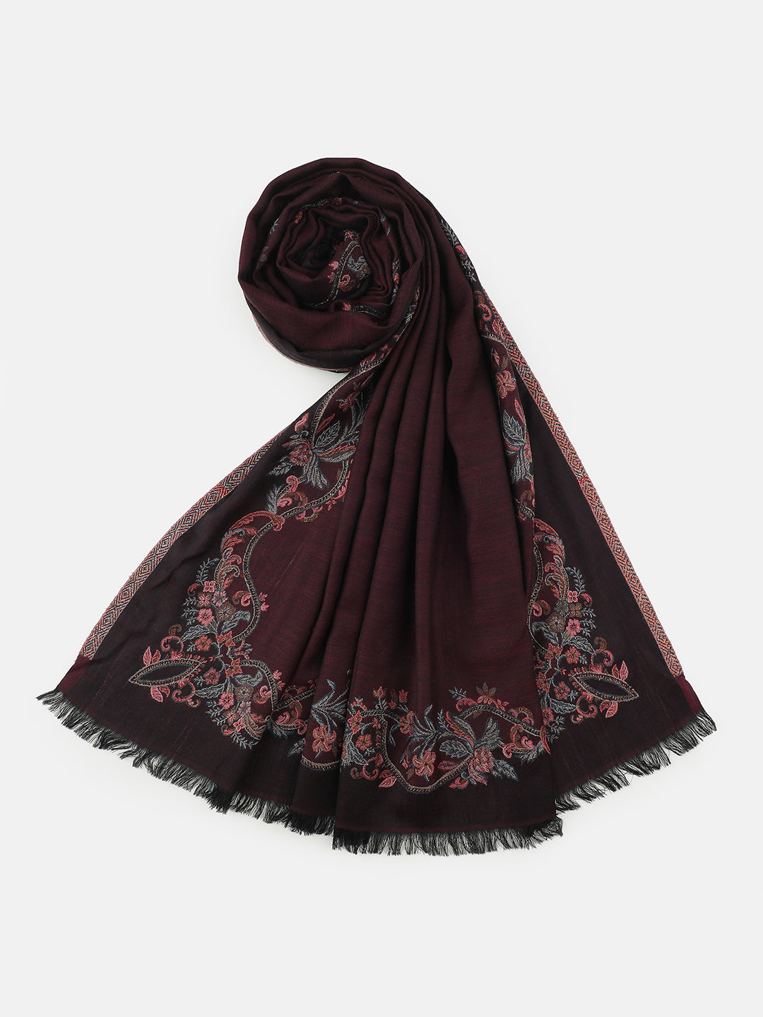 Chintz Bloom-Botanical Patterned Woolen Jacquard Shawl