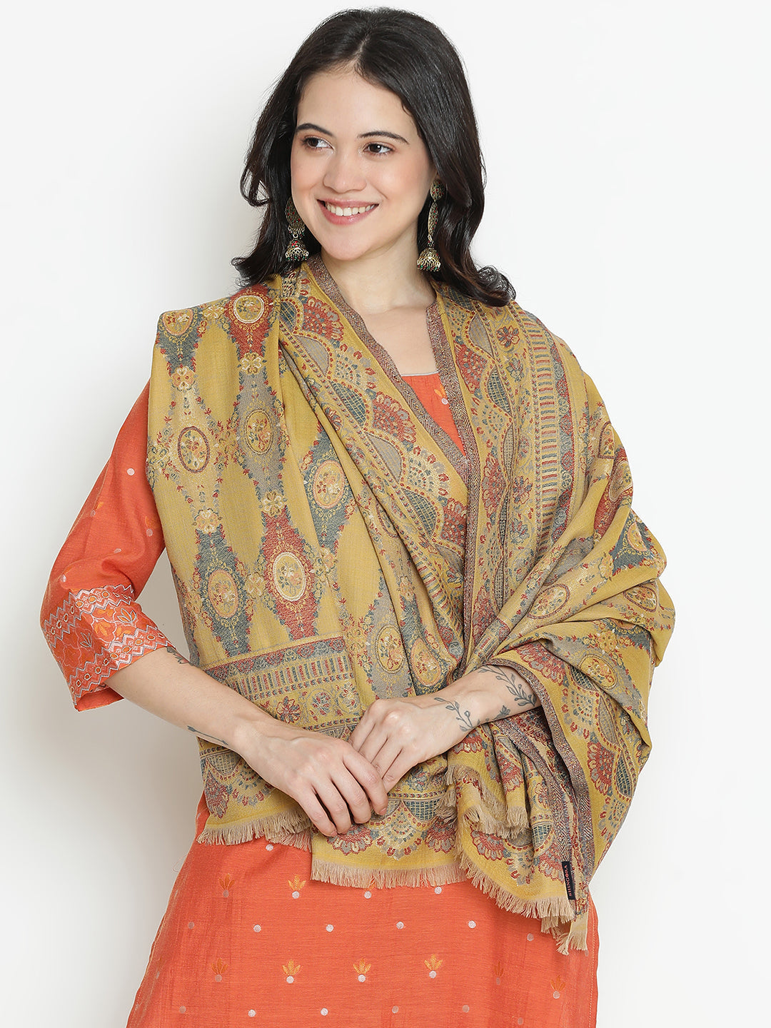 Parisian Bloom-French Floral Woolen Jacquard Shawl