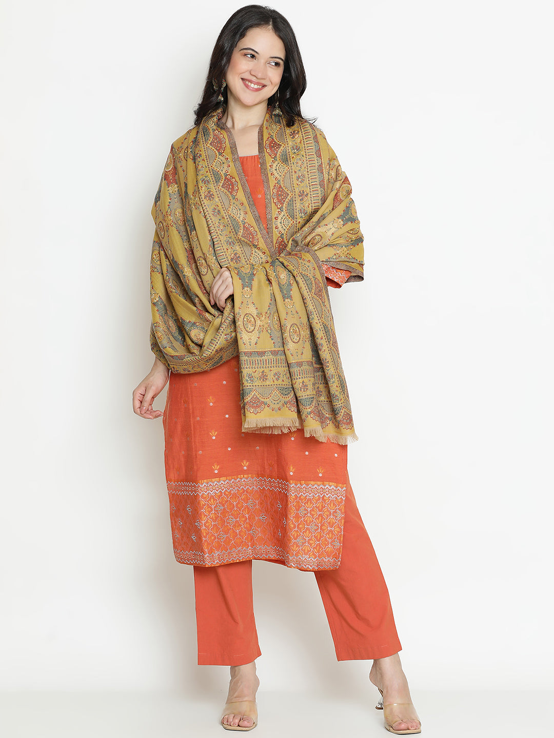 Parisian Bloom-French Floral Woolen Jacquard Shawl