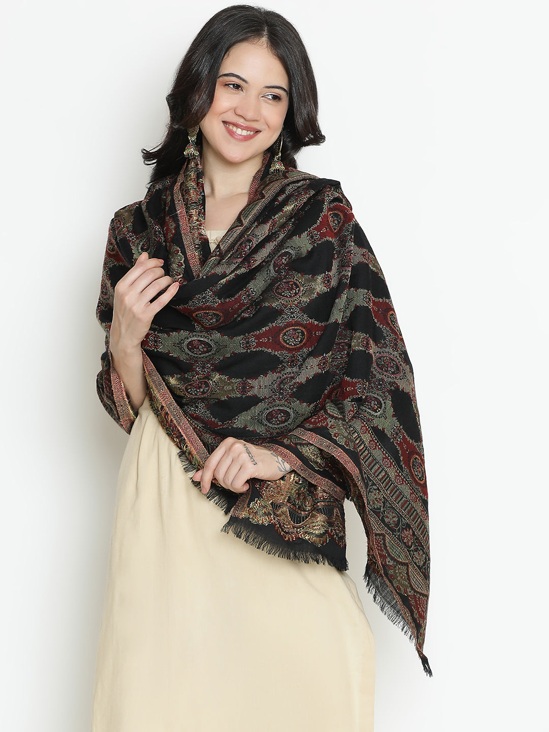 Parisian Bloom-French Floral Woolen Jacquard Shawl