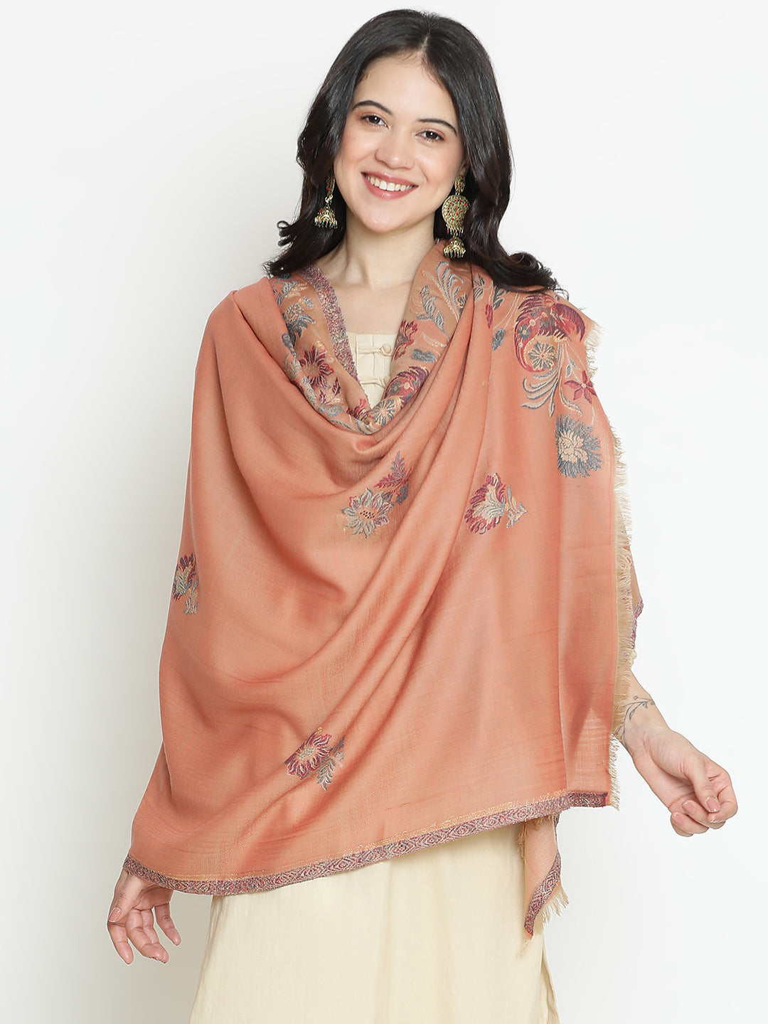 Parisian Bloom-French Floral Woolen Jacquard Shawl