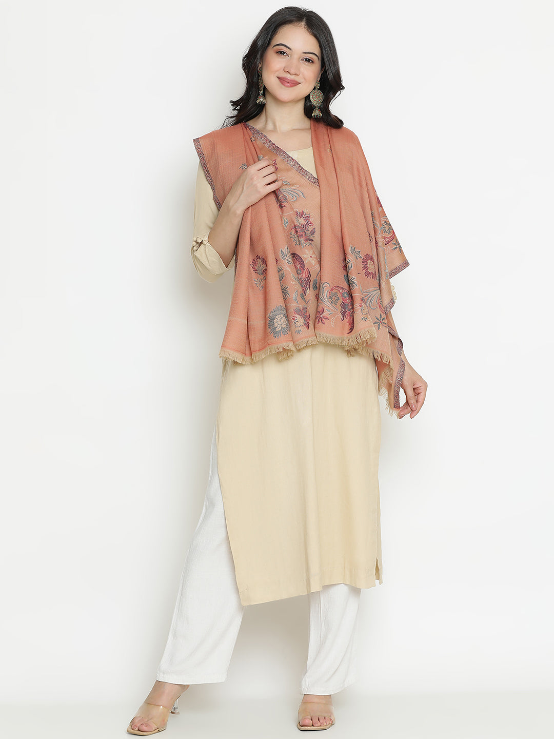 Parisian Bloom-French Floral Woolen Jacquard Shawl