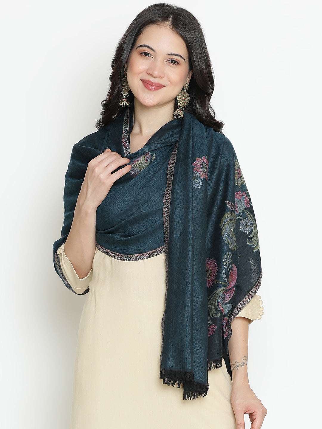 Parisian Bloom-French Floral Woolen Jacquard Shawl