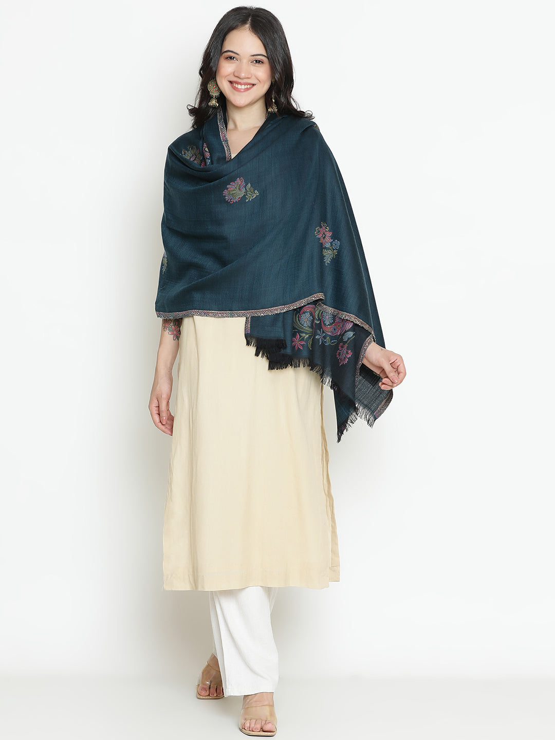 Parisian Bloom-French Floral Woolen Jacquard Shawl