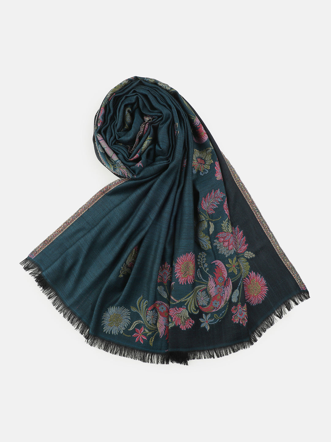 Parisian Bloom-French Floral Woolen Jacquard Shawl