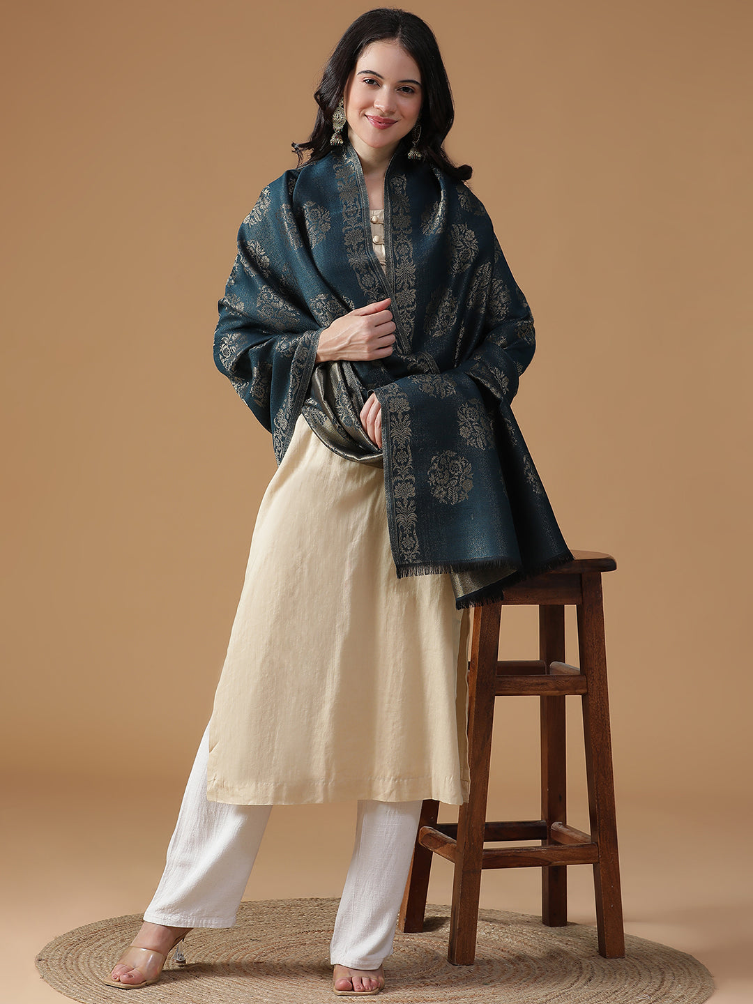 Noir Royale-Brocade Inspired Woolen Jacquard Shawl