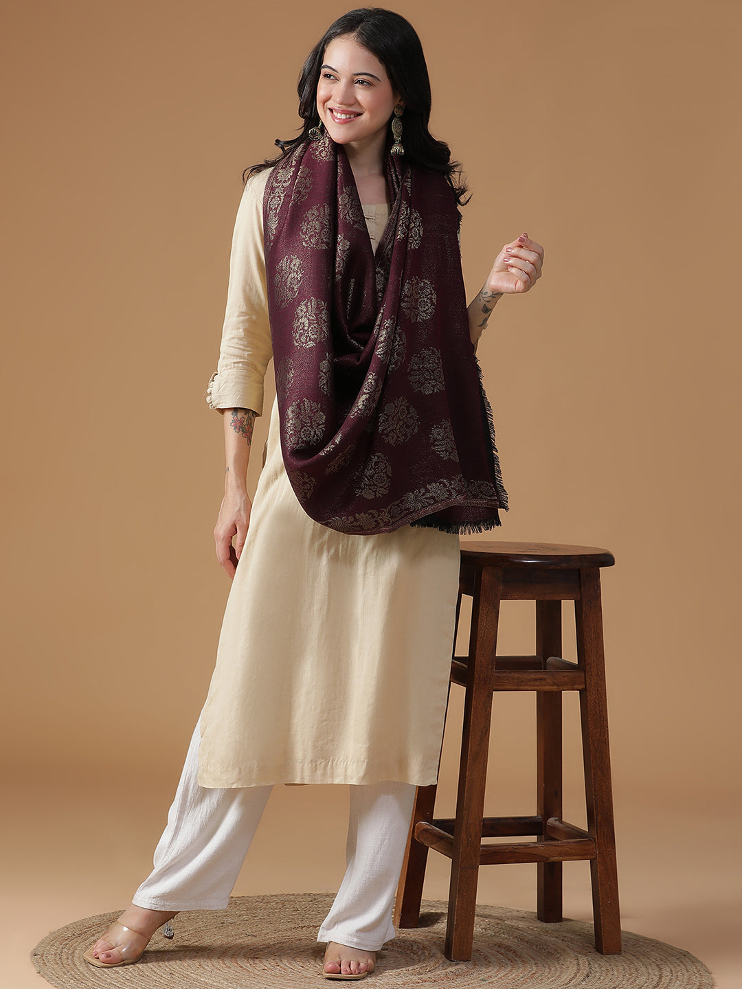 Noir Royale-Brocade Inspired Woolen Jacquard Shawl