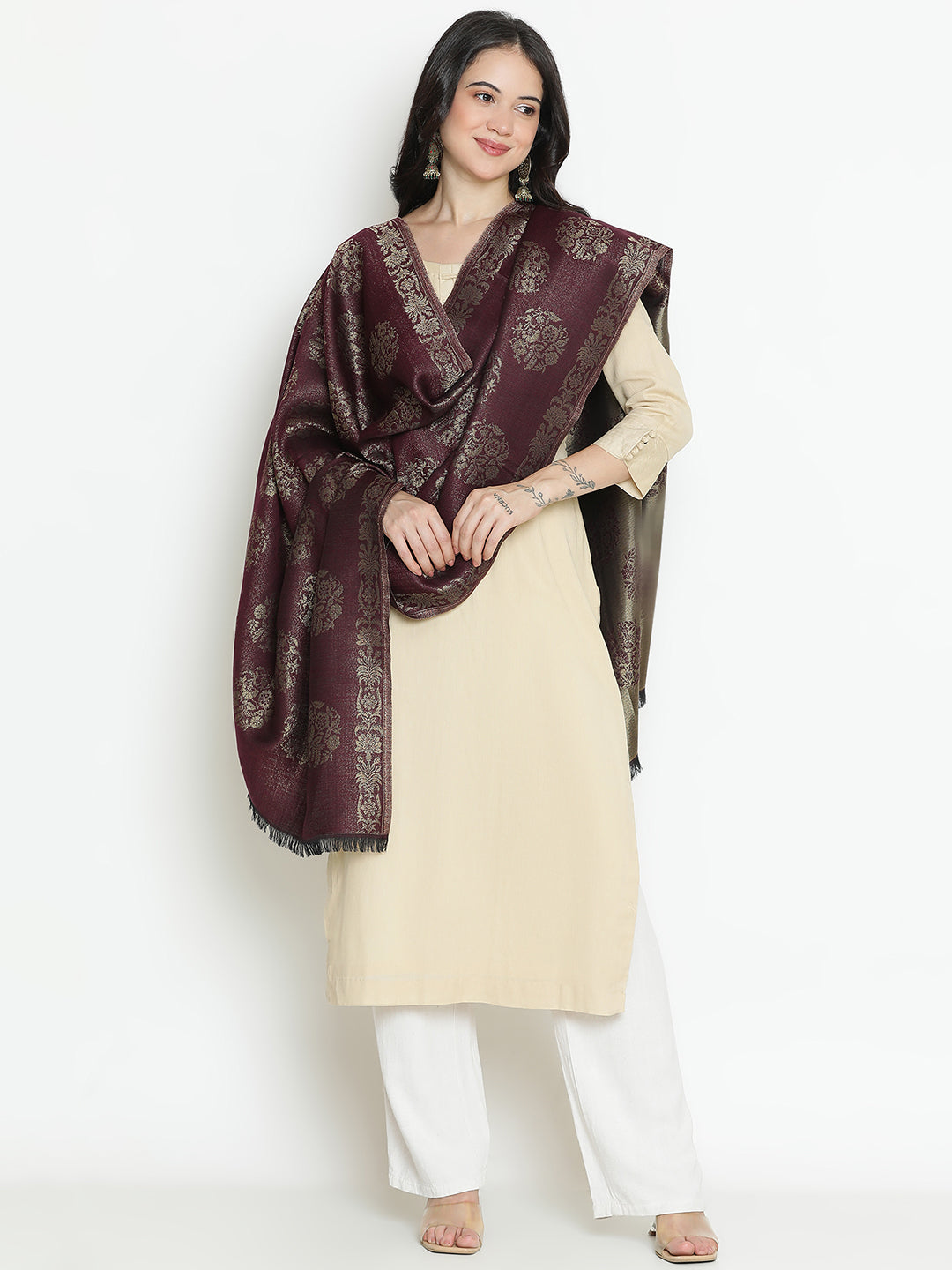 Noir Royale-Brocade Inspired Woolen Jacquard Shawl