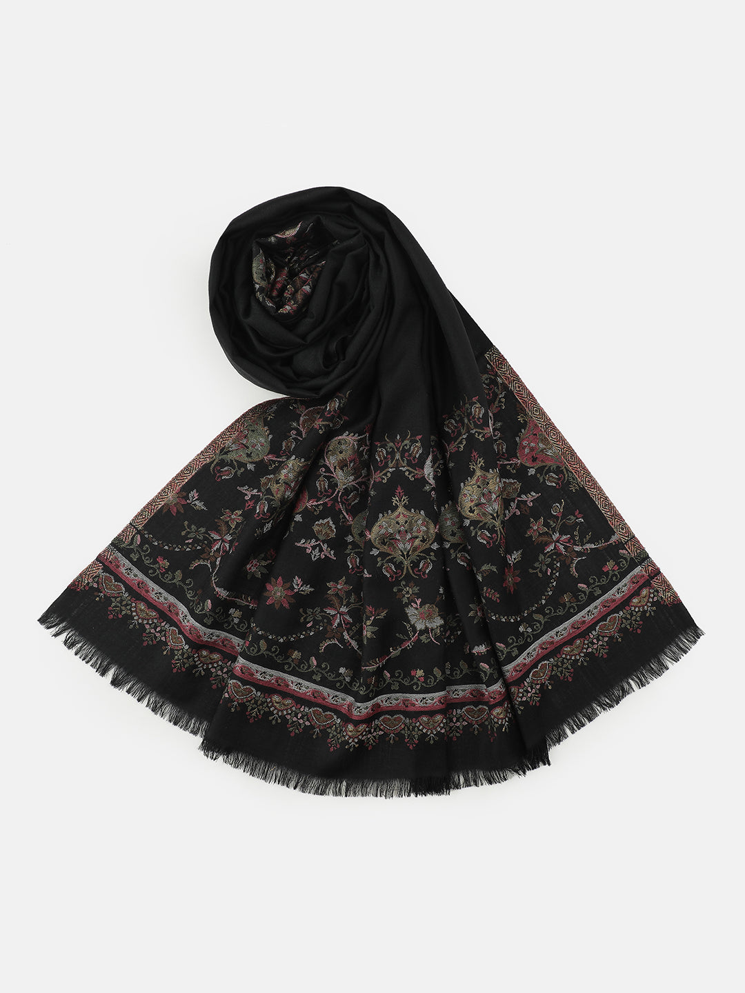 Midnight Fleur-French Floral Woolen Jacquard Shawl
