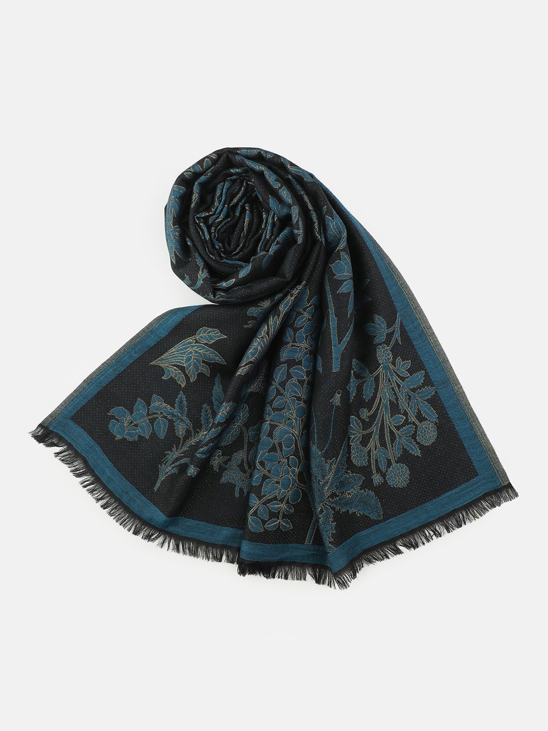 Botanique Noir-Botanical Illustrative Woolen Jacquard Shawl