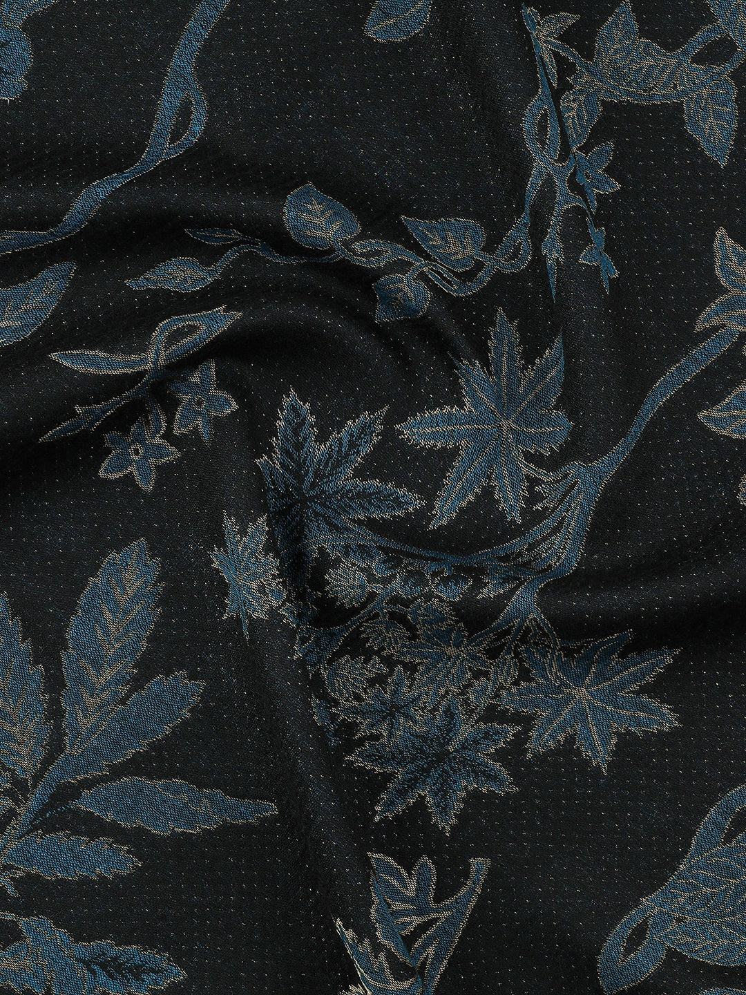 Botanique Noir-Botanical Illustrative Woolen Jacquard Shawl