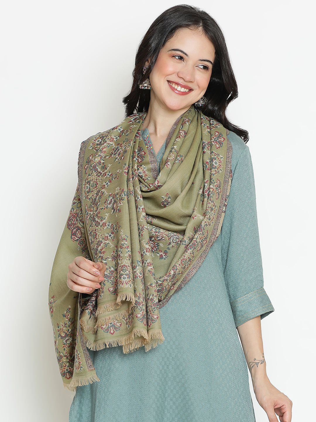 Jardin Elegance-French Floral Woolen Jacquard Shawl
