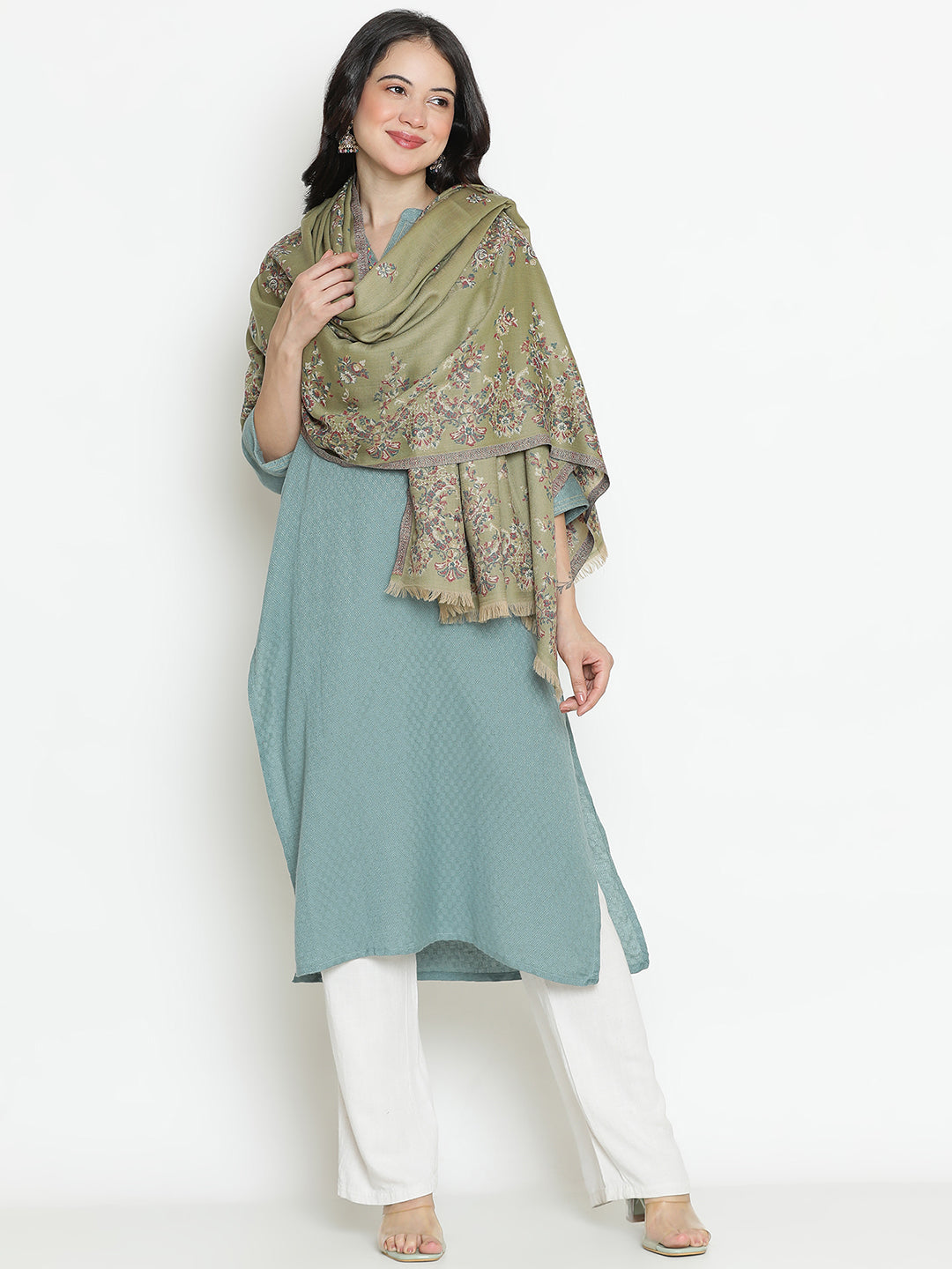 Jardin Elegance-French Floral Woolen Jacquard Shawl