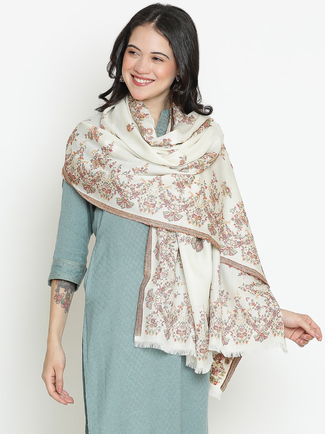 Jardin Elegance-French Floral Woolen Jacquard Shawl