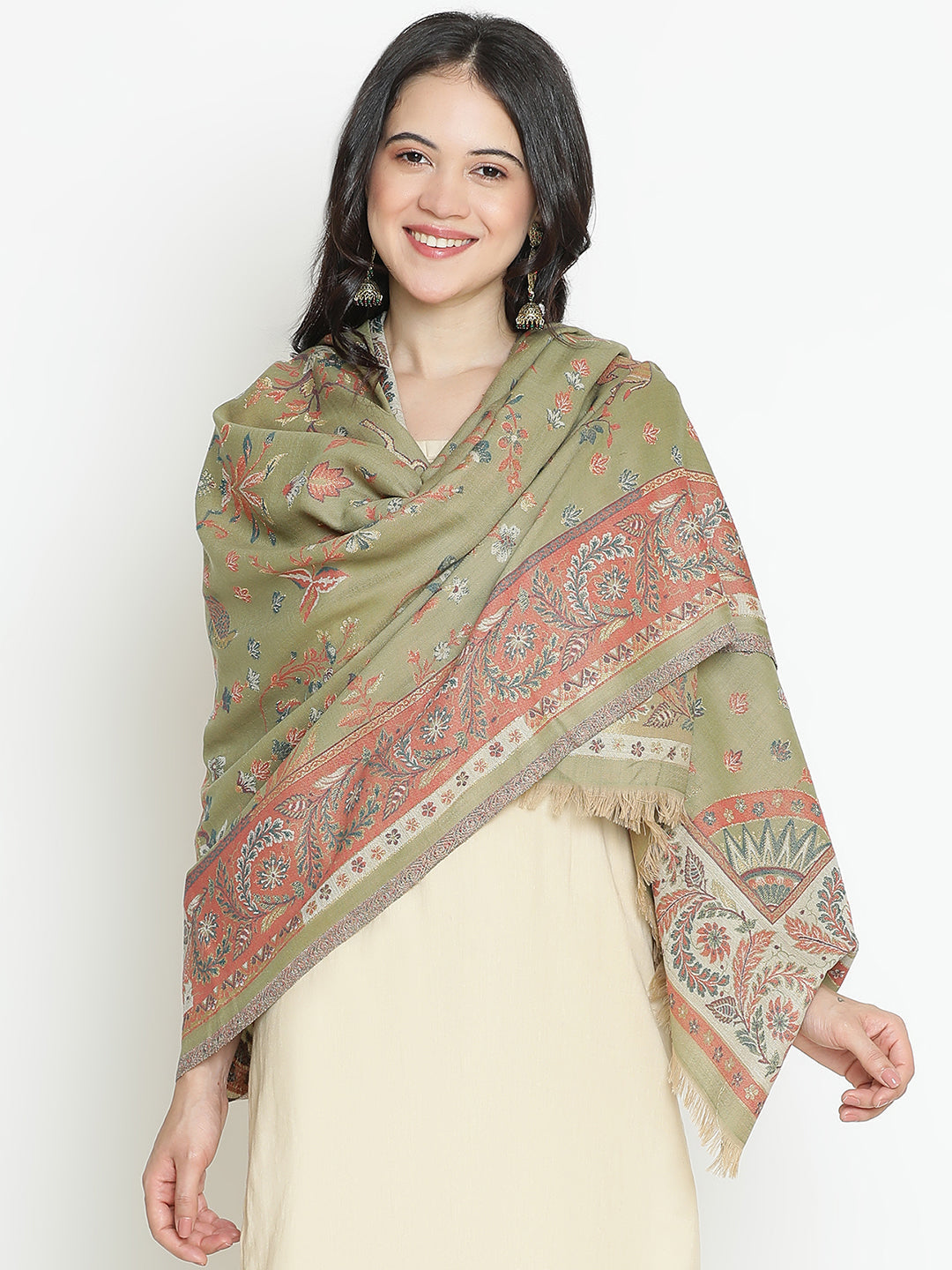 Jungle Tale-Gond Art Woolen Jacquard Shawl