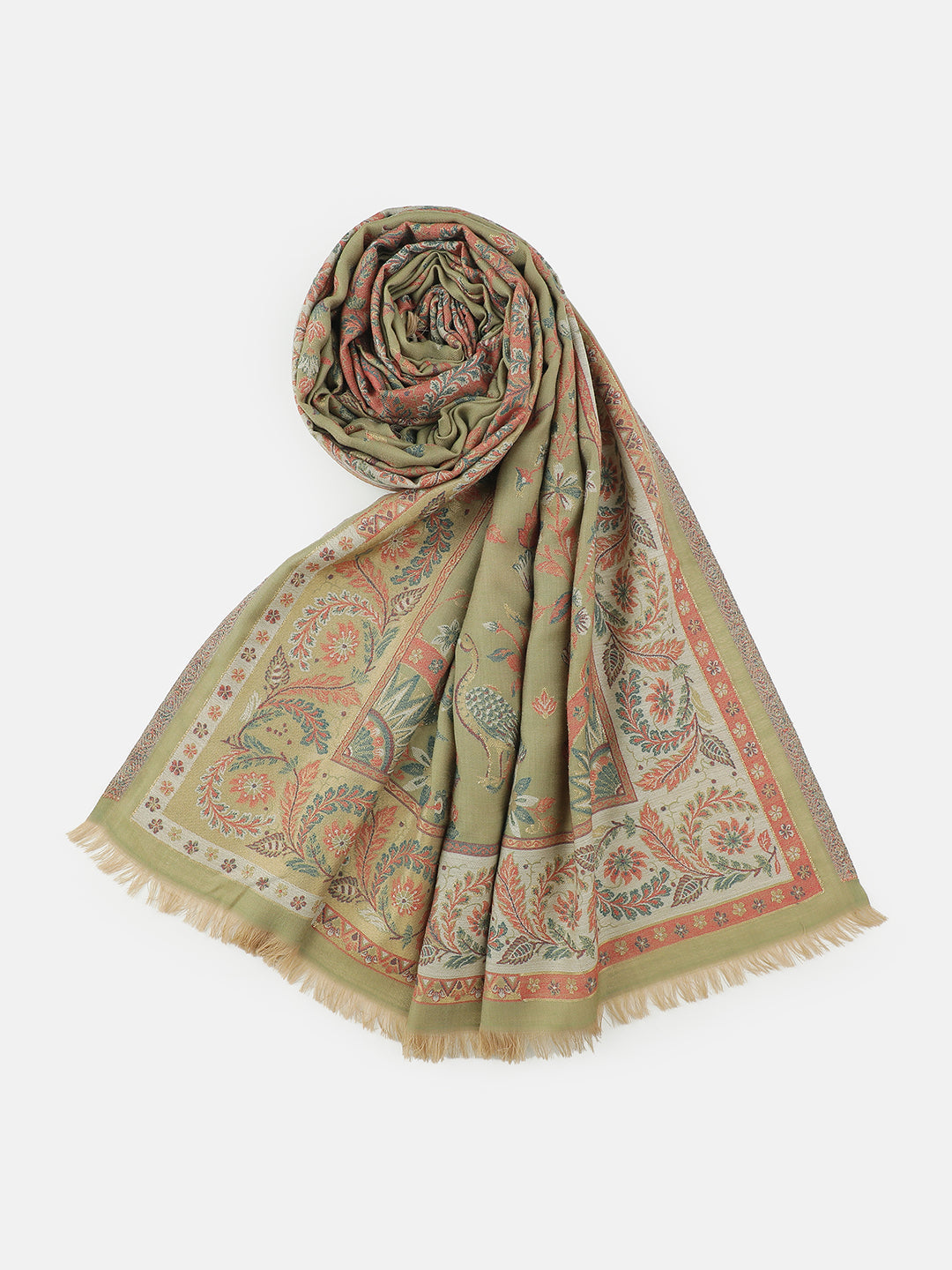 Jungle Tale-Gond Art Woolen Jacquard Shawl