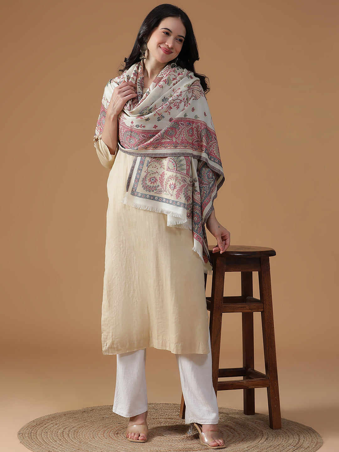 Jungle Tale-Gond Art Woolen Jacquard Shawl