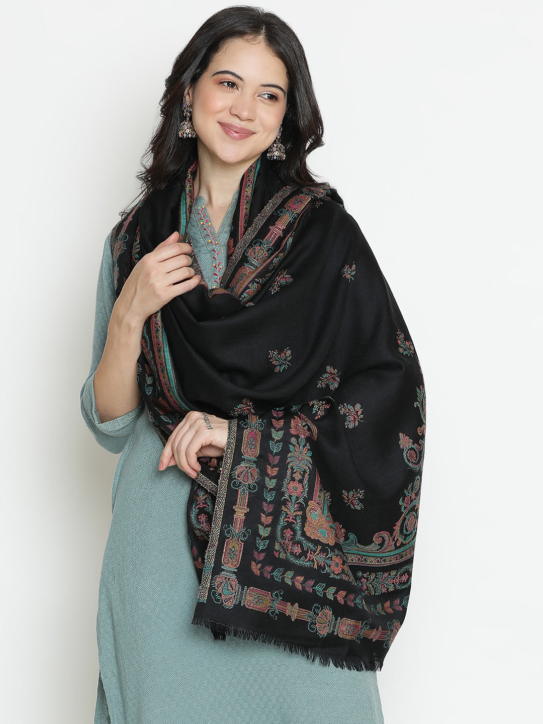 Regal Revival-Renaissance Inspired Woolen Jacquard Shawl