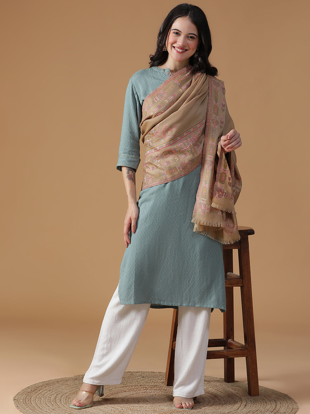 Regal Revival-Renaissance Inspired Woolen Jacquard Shawl