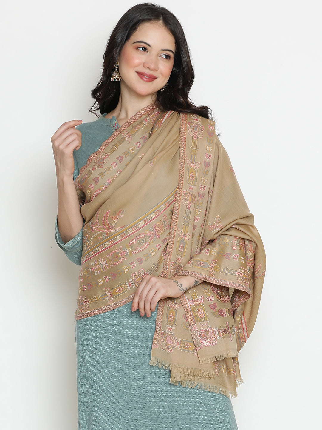 Regal Revival-Renaissance Inspired Woolen Jacquard Shawl