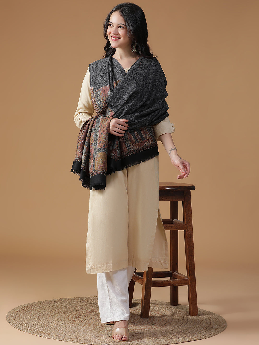 Echoes of Malwa-Architectural Woolen Jacquard Shawl