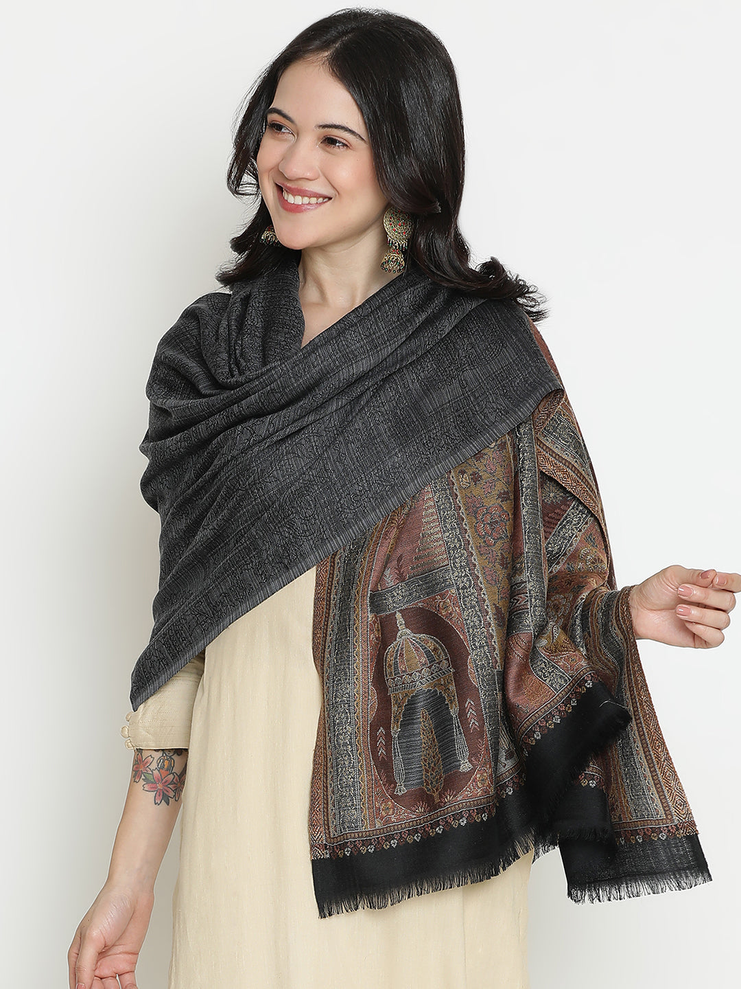 Echoes of Malwa-Architectural Woolen Jacquard Shawl