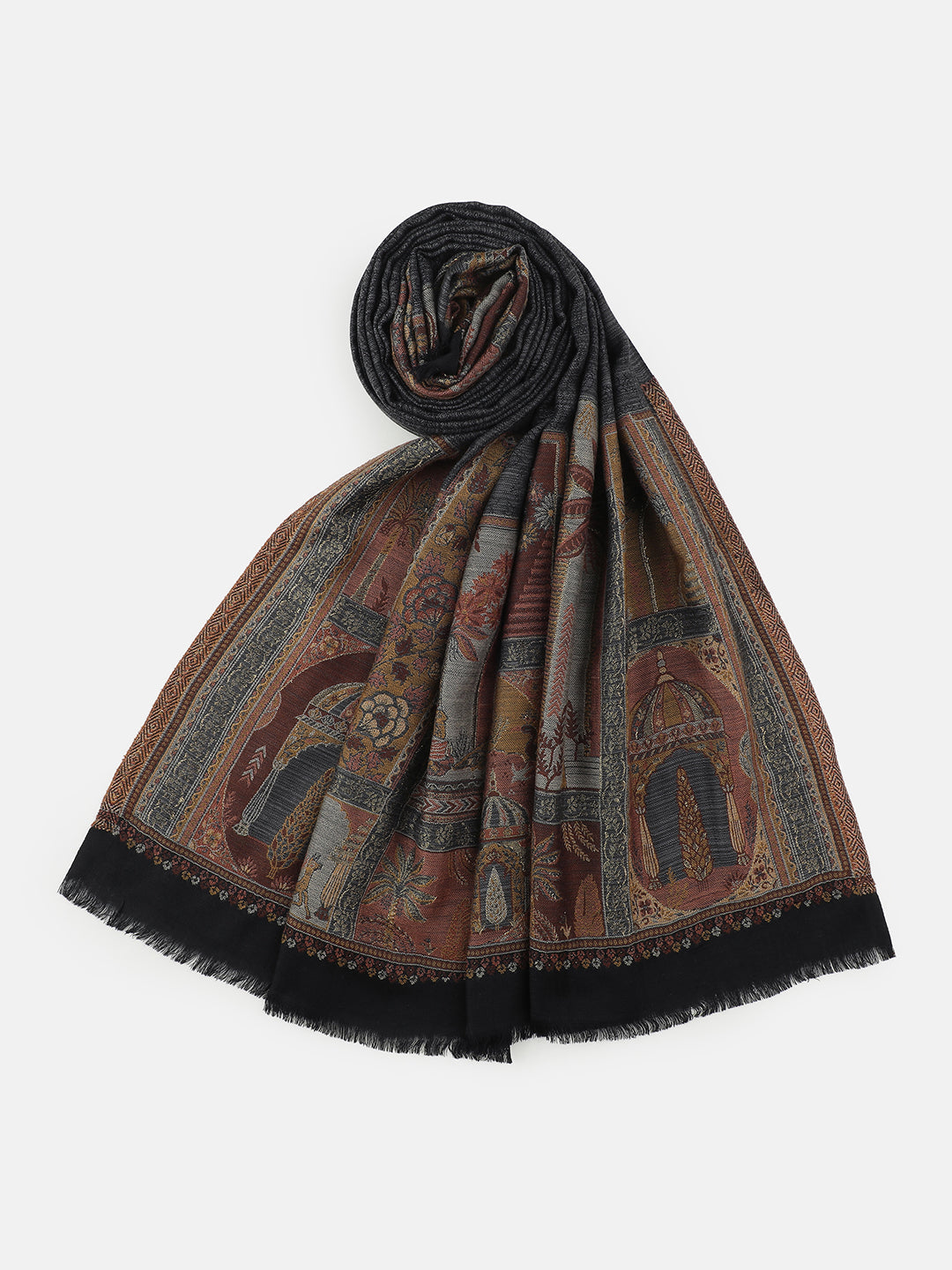 Echoes of Malwa-Architectural Woolen Jacquard Shawl