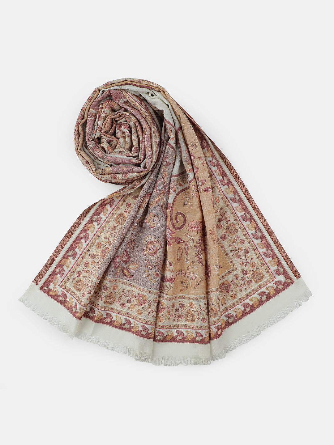 Chateau Garden-Refined Floral Weave Woolen Jacquard Shawl