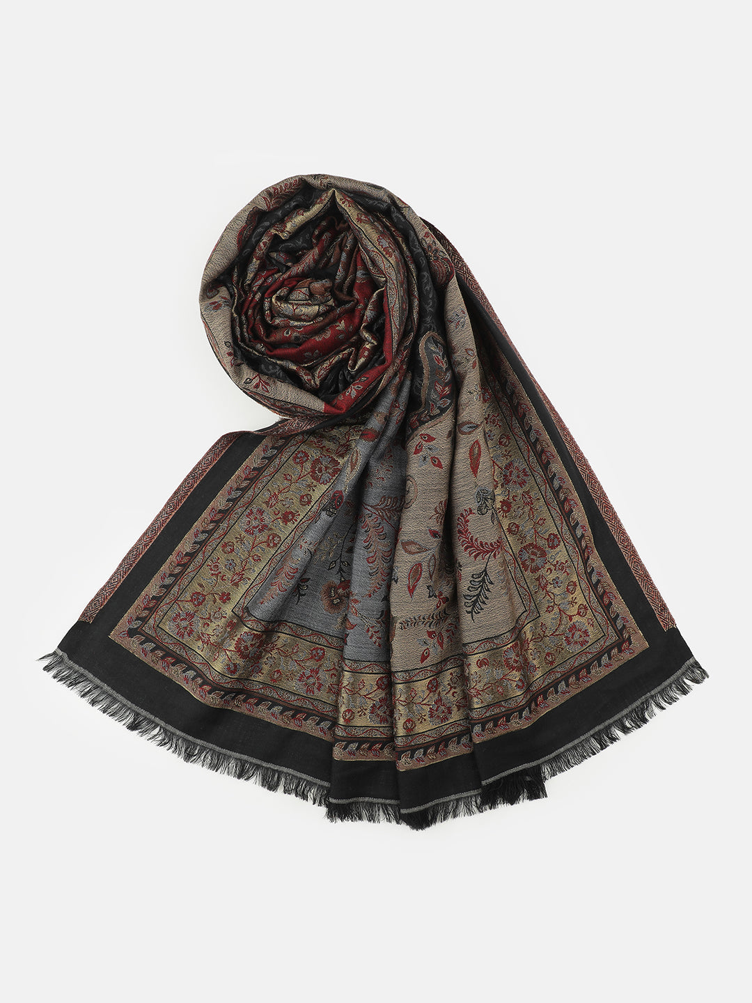Chateau Garden-Refined Floral Weave Woolen Jacquard Shawl