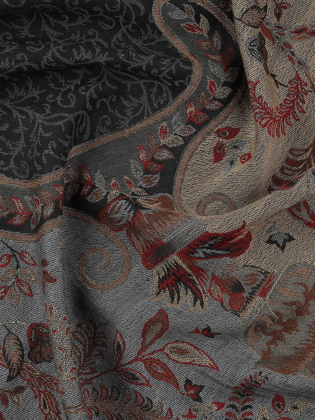 Chateau Garden-Refined Floral Weave Woolen Jacquard Shawl