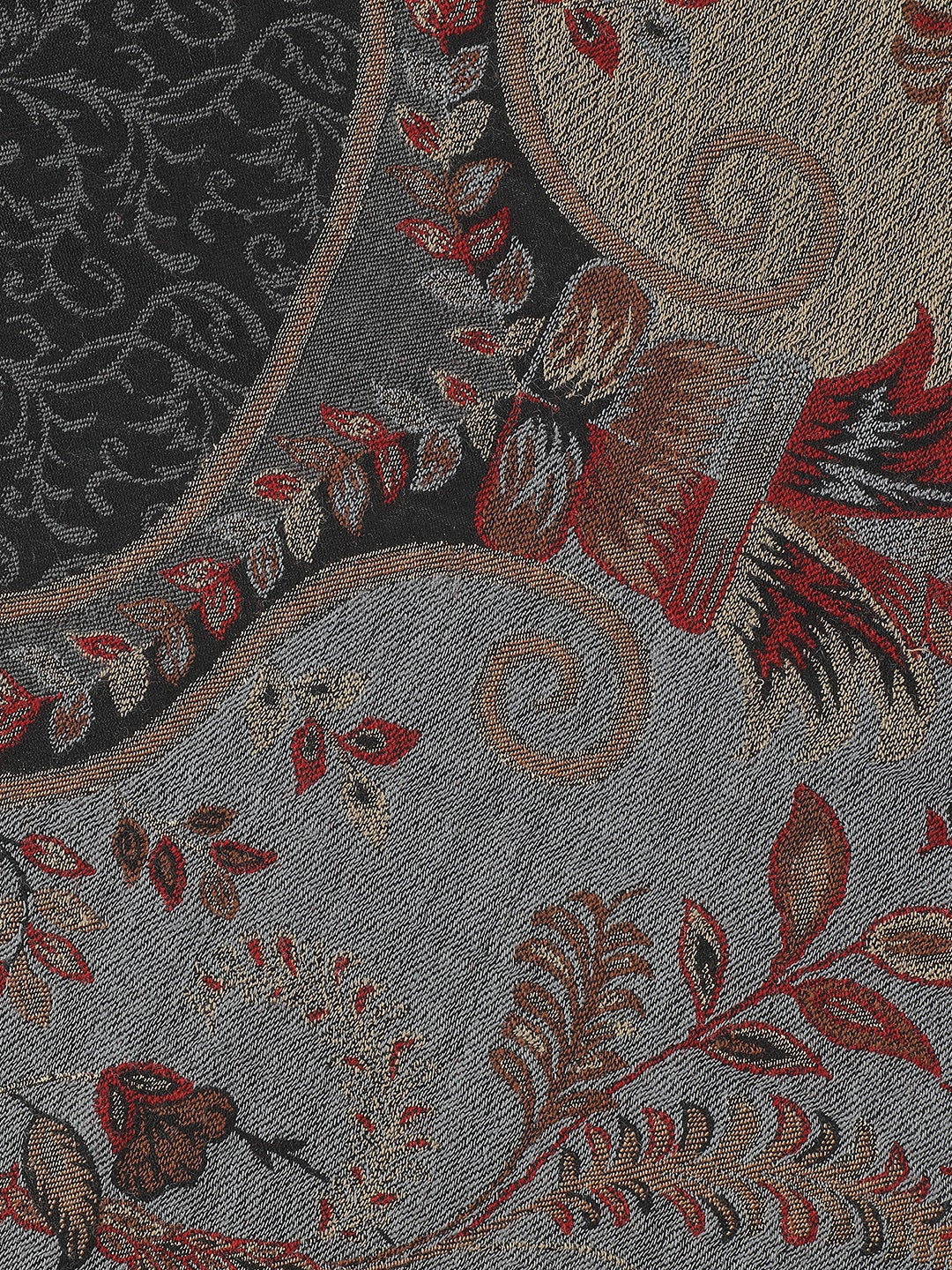 Chateau Garden-Refined Floral Weave Woolen Jacquard Shawl