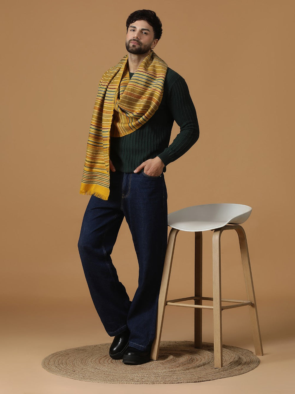 Buy Dildar Woollen Striped Dobby Muffler Online | Shingora