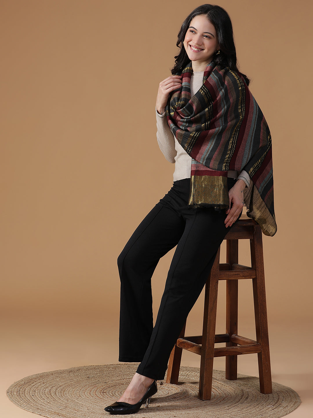 Midnight Eclat-Twilight Detailed Woolen Dobby Stole