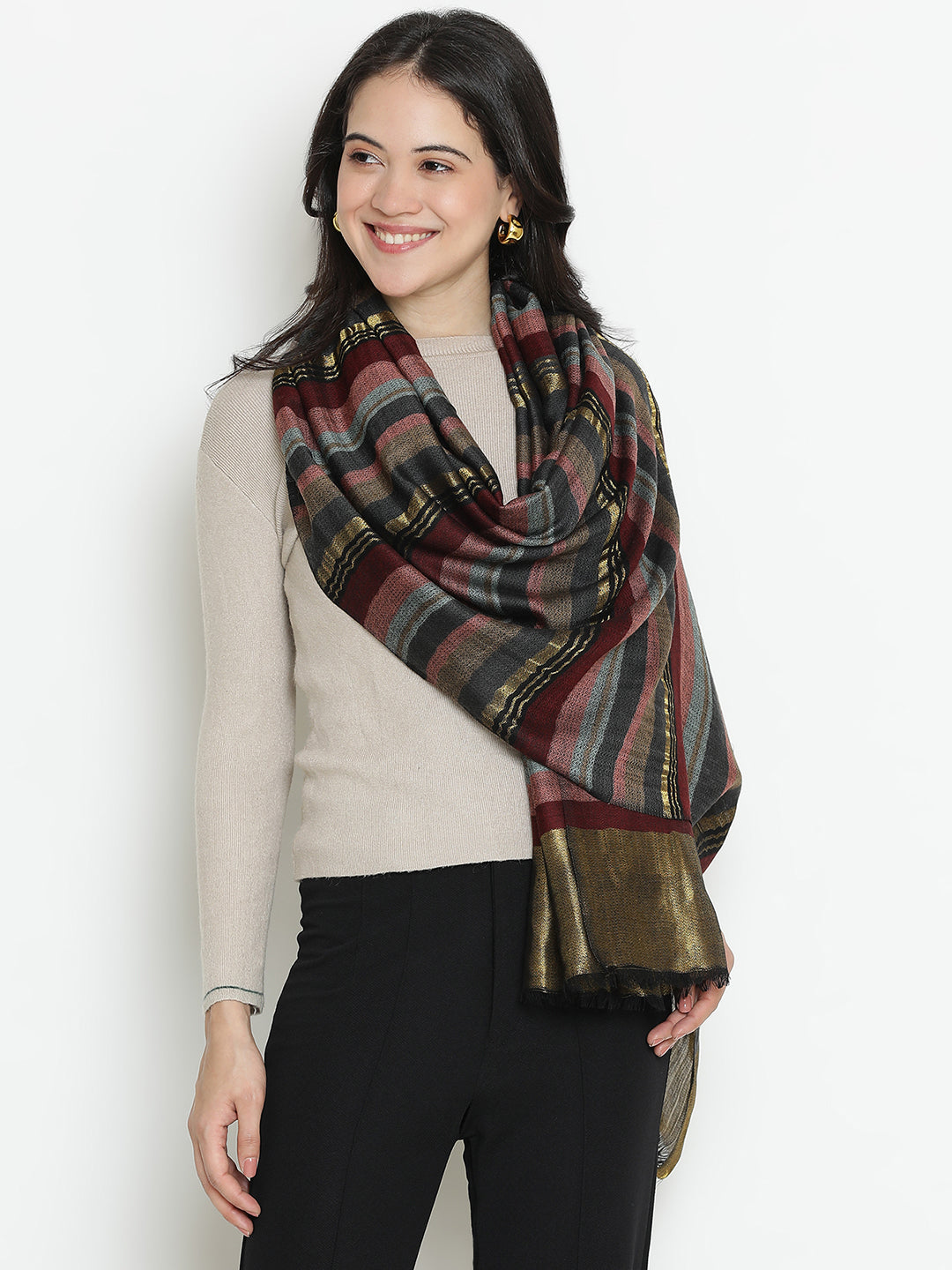 Midnight Eclat-Twilight Detailed Woolen Dobby Stole