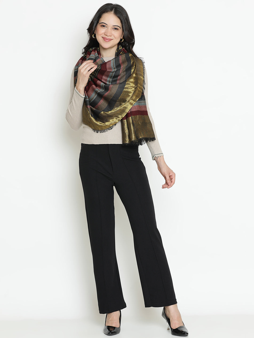 Midnight Eclat-Twilight Detailed Woolen Dobby Stole