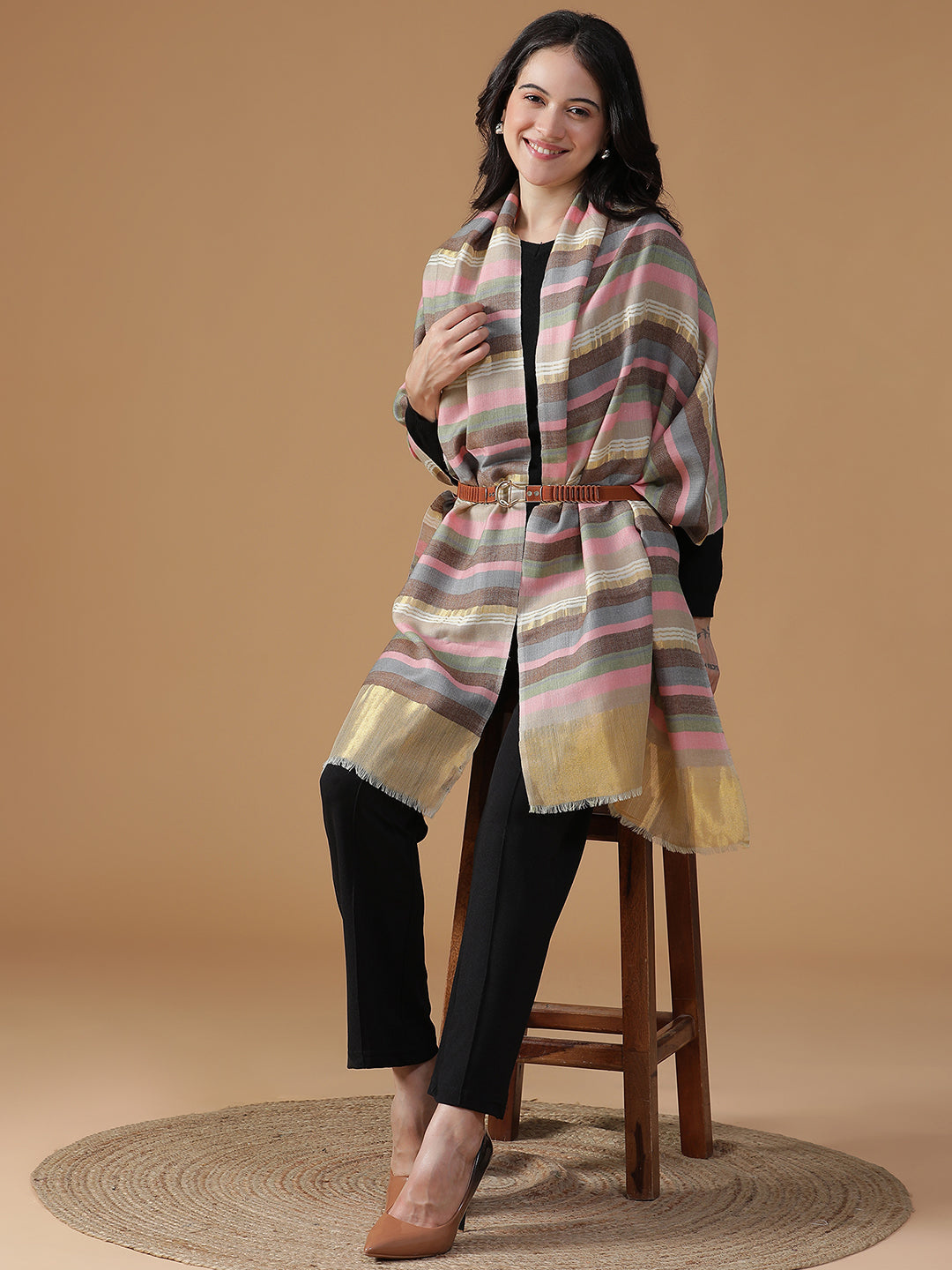 Midnight Eclat-Twilight Detailed Woolen Dobby Stole
