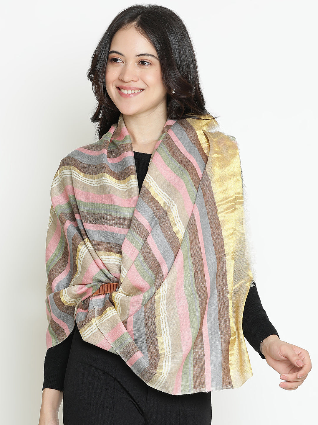 Midnight Eclat-Twilight Detailed Woolen Dobby Stole